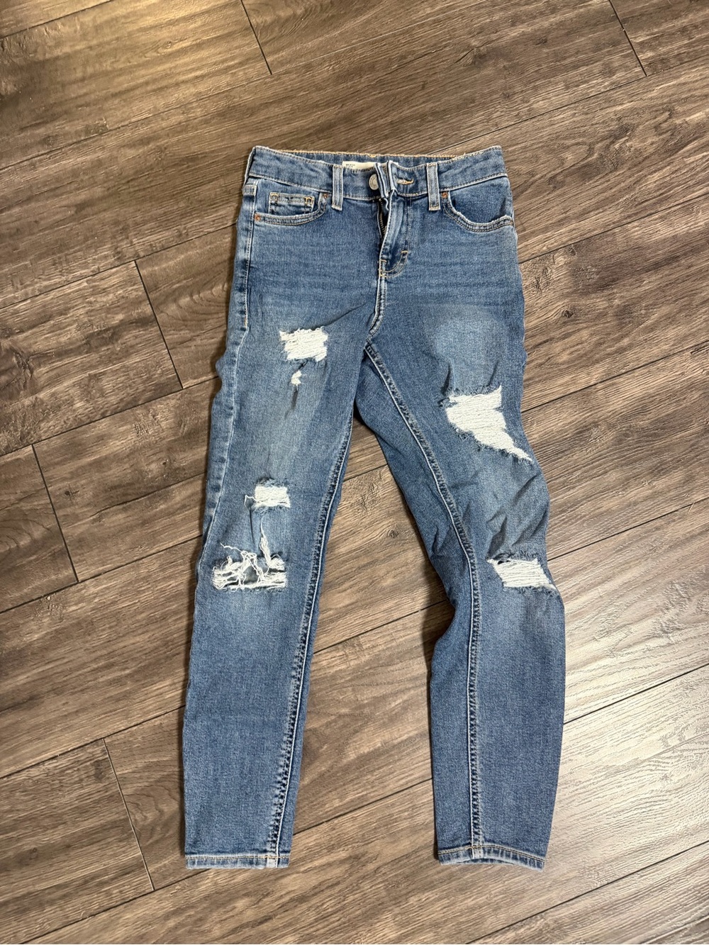 Topshop Mid Blue Distressed Skinny Jeans